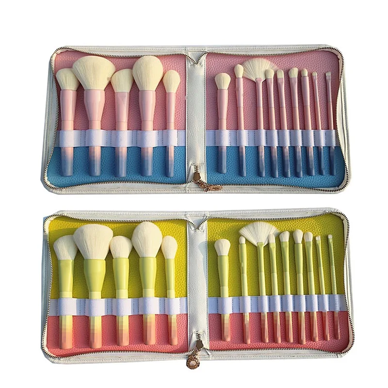 

New Style 14 Wool-like Fabric Makeup Brush Set Beauty Tool Makeup Brush Gradient Color Handle Manufacturers Wholesale