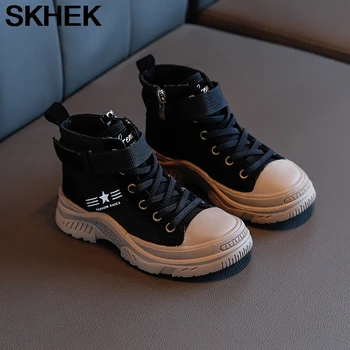 

SKHEK New Designer Autumn Winter Kids Shoes Classic Children Boots Girls Boys Snow boots PU Leather Boots Flats Sneakers Trendy