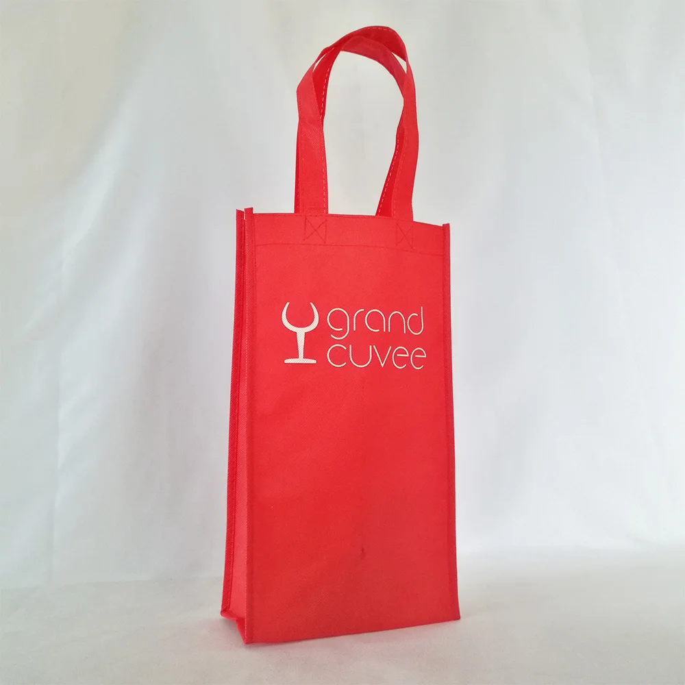 

Wholesales 500pcs/lot Red Wine Bottle Gift Bag Durable Non-woven Liquor Bags Two Level Inside Custom Logo Printed as Giveaways
