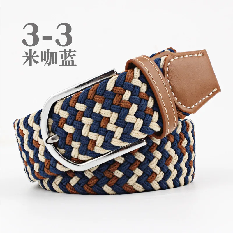 mens brown belt Multi-colored Belt Young Student Pin Buckle Woven Belt Casual Canvas Elastic Expandable Braided Stretch Belt Plain Webbing Strap black leather belt Belts