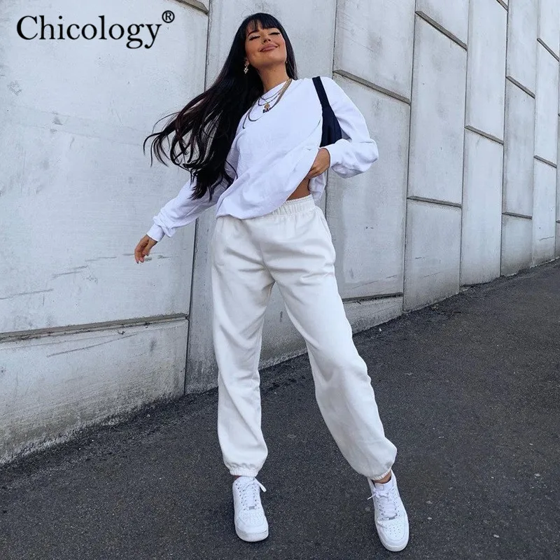 Chicology с высокой талией теплое теплые джоггеры брючный брюки женское Длинные брюки свободная впитывает пот и брючный брюки на осень-зиму женская уличная одежда спортивная одежда женский повседневное наряд
