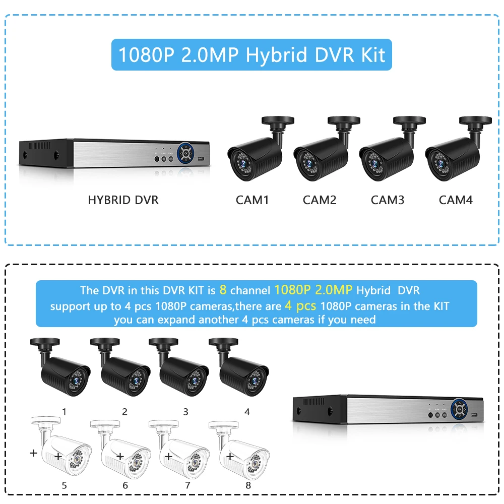 Home Security CCTV camera System 8CH 1080P AHD security Camera DVR Kit CCTV waterproof Outdoor home Video Surveillance SystemHDD
