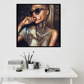 

Tattoo Sunglasses Hip Hop Woman Canvas Painting Sexy Beauty Character Posters Wall Art Pictures For Living Room Home Decor Mural