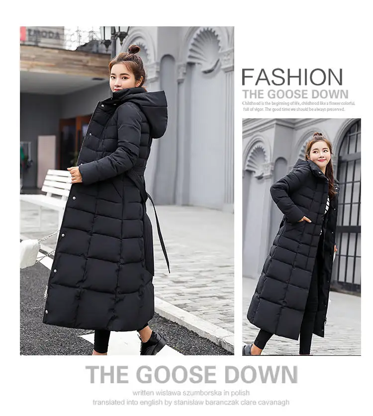 Женская зимняя Парка хлопковая стеганая X-long Куртка теплое уплотненное женское длинное пальто большой искусственный меховой воротник плюс размер тонкий G72