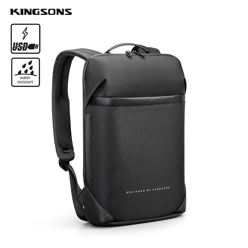 

Kingsons Slim Laptop Backpack Men 15.6 inch Office Work Men Backpack Business Bag Unisex Black Ultralight Backpack Thin Mochila