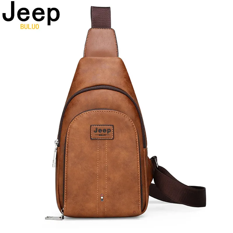 

JEEP BULUO Brand Men Vintage Split Leather Satchel Man's Sling Bags High Quality Shoulder Chest Pack Bag For Young People Fangle