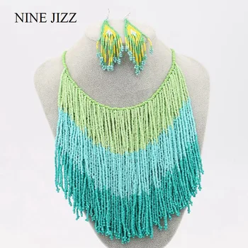

NINEJIZZ Gradient Tassel Necklace Bohemian Handmade Bead Necklaces For Women Vintage Big Statement Beads Chain Simple Jewelry