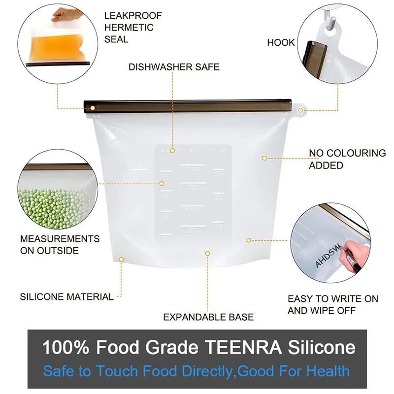 TEENRA 4 шт. многоразовая Печать Силиконовая пищевая свежая сумка Ziplock сумка для хранения продуктов Вакуумный Герметичный Мешок контейнер в холодильник инструменты