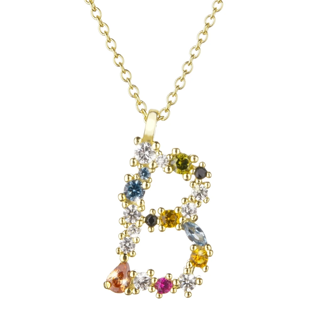 Gold B Altruist 925 пробы серебро I Am Initial C P кулон Nekclace Красочный Кристалл Мини-проба Длинная цепочка регулируемое ожерелье ювелирные изделия - Окраска металла: Gold B