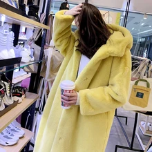 Пуховое пальто из искусственного меха, утолщенное длинное Свободное пальто, легкая шапка, защита окружающей среды, кожа и мех YL116