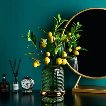 

Nordic Flower Vase Home Decoration Glass Vases Vintage Pine Green Embossed Transparent Green Hydroponic Flowers Pot Floral