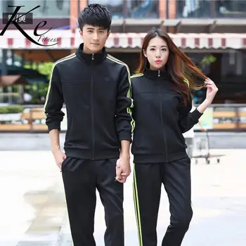 

KE 2019 big size plus sports suit couple sportswear black green long-sleeved sportswear men woman couples M L XL 2XL 3XL 4XL 5XL