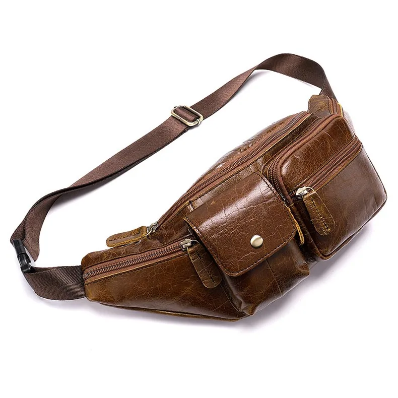 

Genuine Leather Male Waist bag High Quality Men's Chest Bag 2 colours Black and Brown