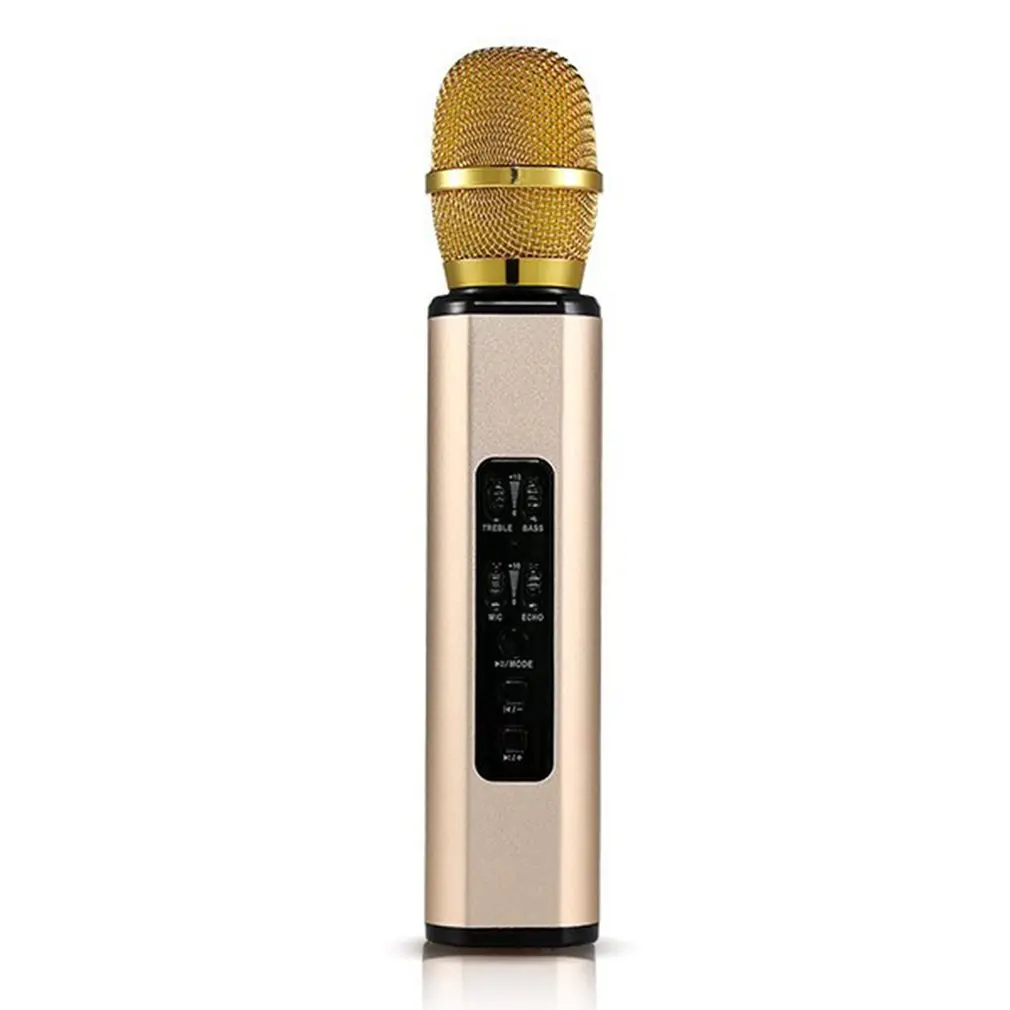 Gold Metel беспроводной микрофон Bluetooth Караоке Поддержка TF Многофункциональный двойной динамик Ручной конденсаторный микрофон для записи музыки - Цвет: Gold