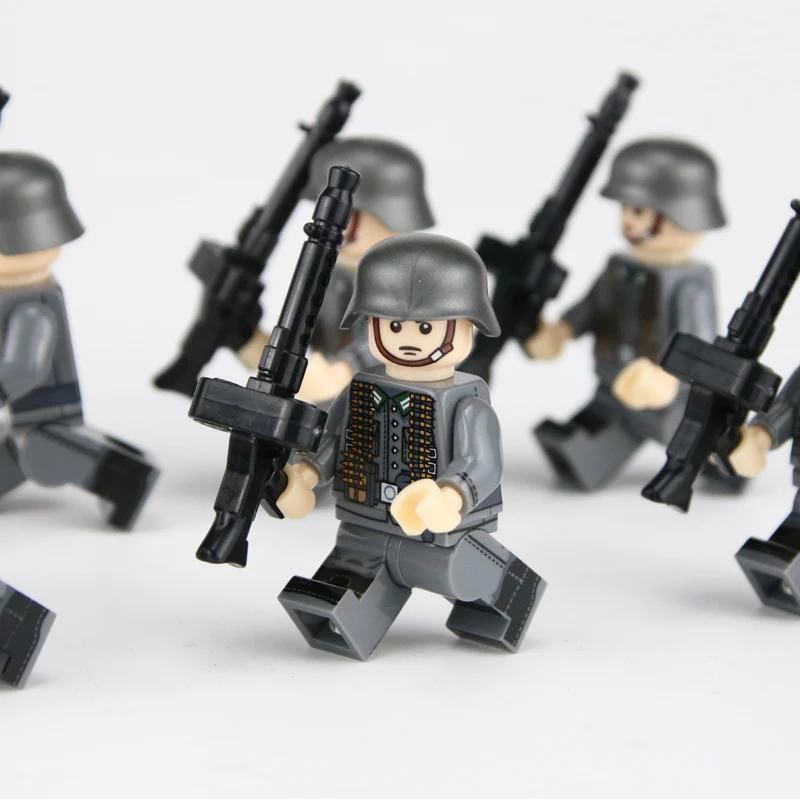 WW2 Military German Army Soldier Figures Building Blocks WW2 German Army Machine gun platoon MG34 guns Weapon Helmet Bricks Toys