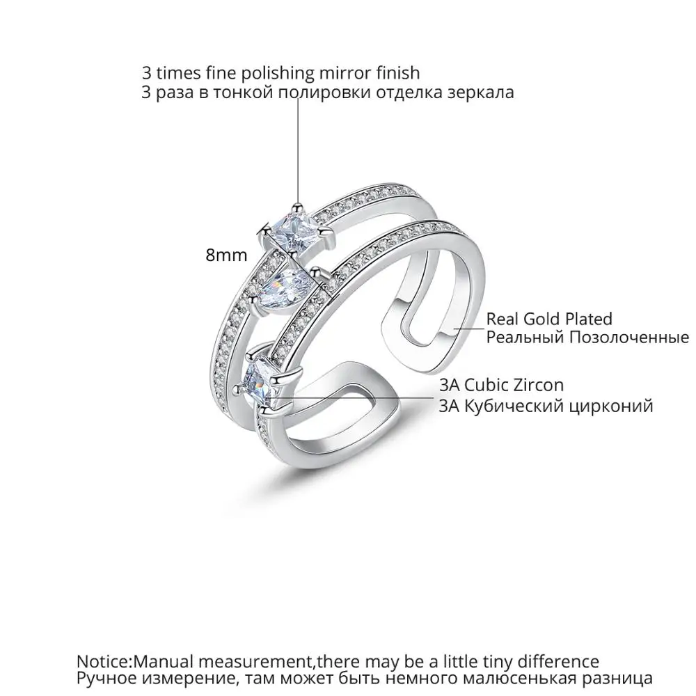 LUOTEEMI, Двухслойное кольцо с изменяемым размером для женщин, свадебное блестящее прозрачное кольцо с кубическим цирконием, цвет белый, золотистый, свадебный набор, модное ювелирное изделие