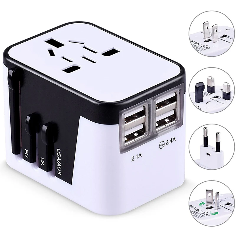 

Travel Adapter, International Power Adapter for European Plug Wall AC Charger Socket with 4 USB Charging