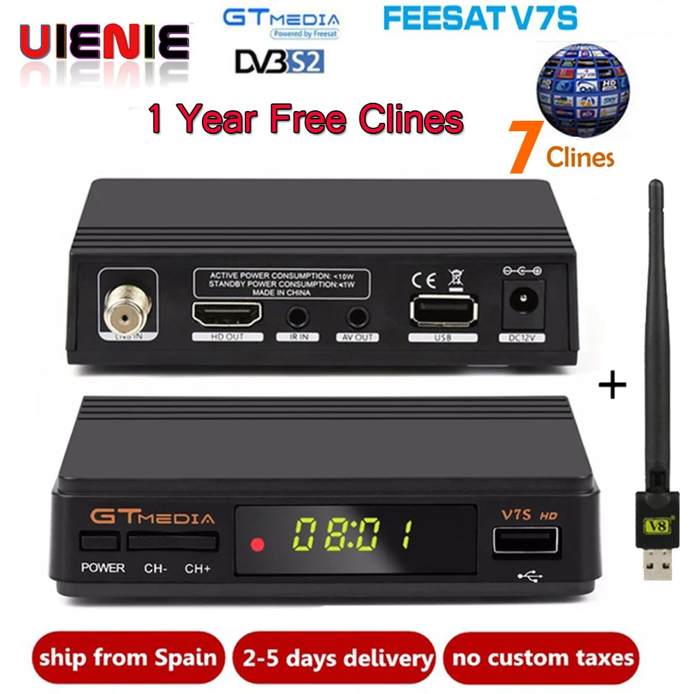 Freesat V7S HD+ wifi+ 1 год Европа ccam DVB-S2 спутниковый приемник Full 1080P HD приемник Поддержка PowerVu YouTube биссключ Youpron
