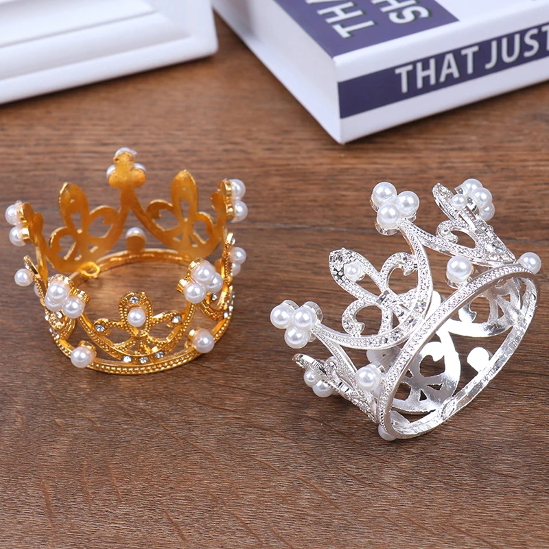 

Shining Mini Crown Cake Topper Alloy Pearl Happy Birthday Cake Toppers Wedding&Engagement Cake Decora Sweet Party Decorations