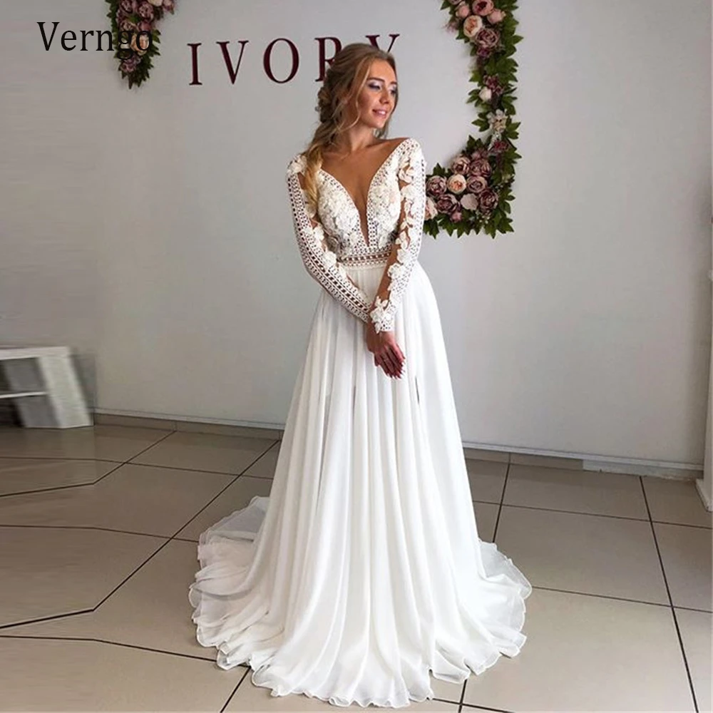 Vintage long sleeve lace wedding dress Clearance