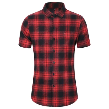 

Casual Shirt Personality Simple Plaid Short Sleeve Shirts Men Fashion Outdoor Sports Blouse Male Summer New Yellow Red Grey