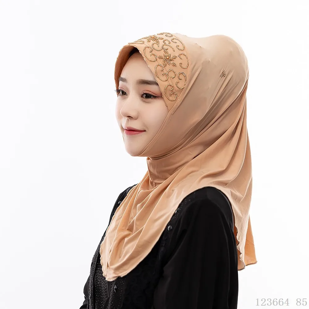 Малайзийский мусульманский ручной работы бисерный головной платок индонезийский удобный покрывающий хиджаб шарф женский - Цвет: 14. Light brown