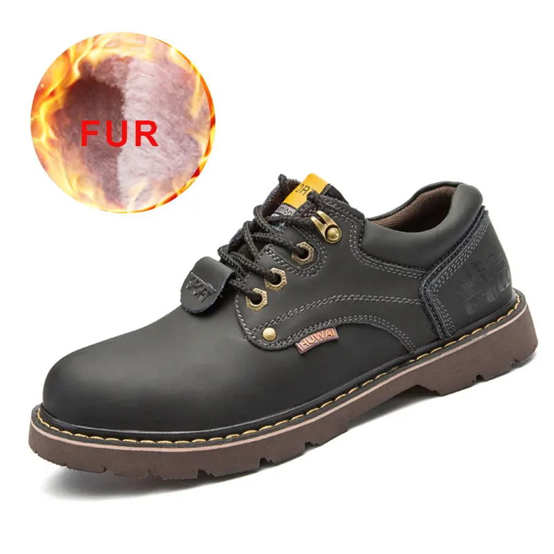 Мода мужские зимние ботинки; теплая кожаная мужская обувь легкие сапоги мужские, повседневные, пропускающие воздух слипоны обувь для прогулок - Цвет: 5808MBlack