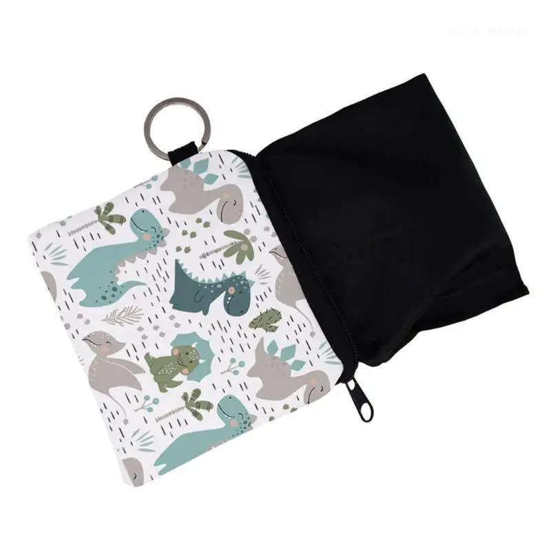 Unisex Cartoon Dinosaur Pattern Coin Card Key Ring Wallet Pouch Mini Purse Zipper Small Change Bag