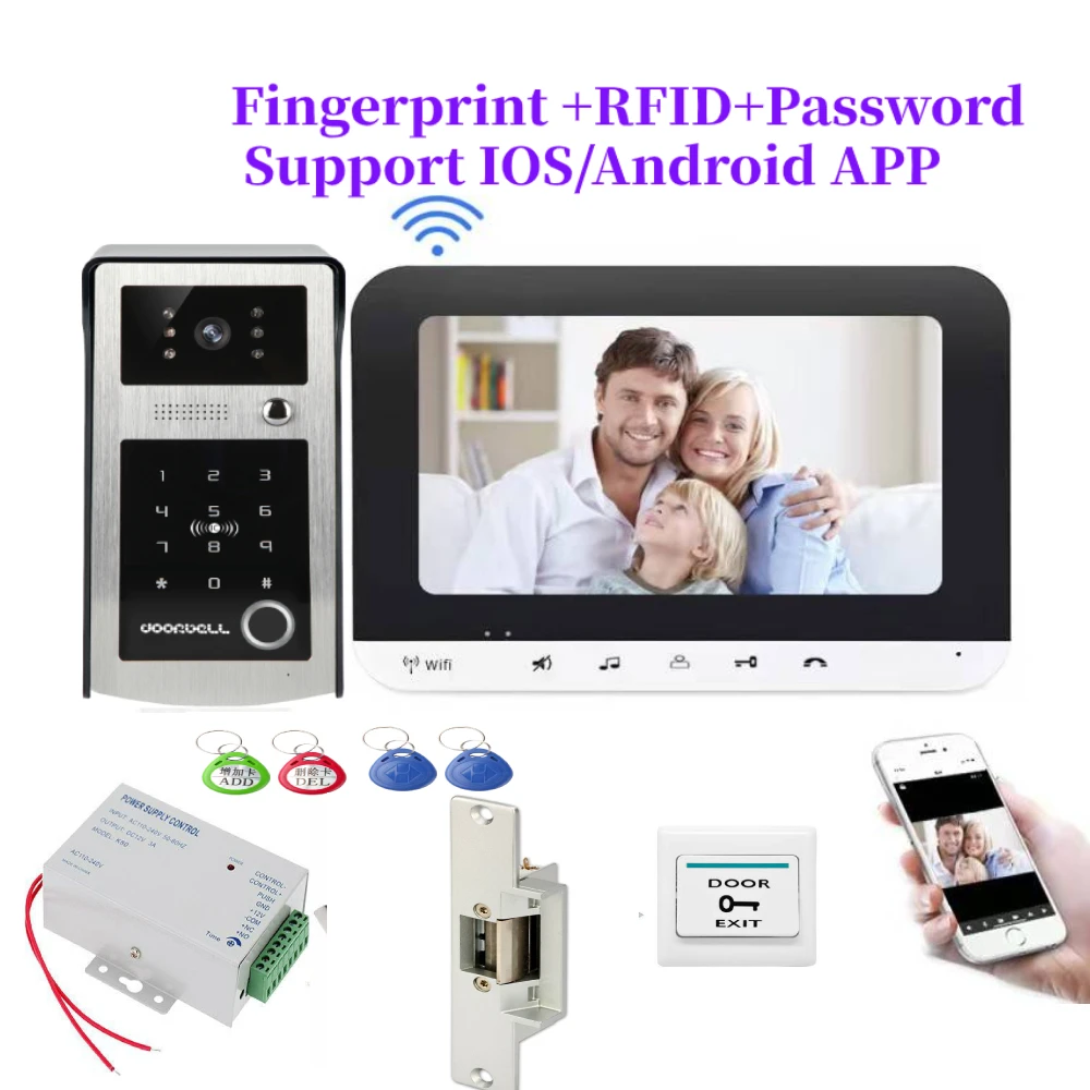 App Sblocco Remoto Finerprint Rfid Password Videocitofono Monitor Da 7 Pollici Wireless Wifi Videocitofono Vivavoce