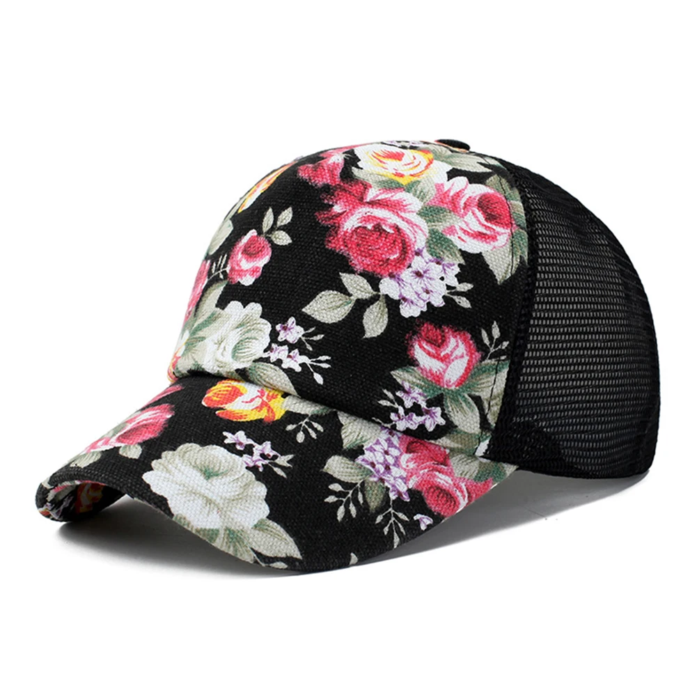 Solid Adjustable Cap Women Sunscreen Rose Floral Print Baseball Cap Sport Casual Mesh Summer New Fashion Rose Red Purple Hats pink baseball cap