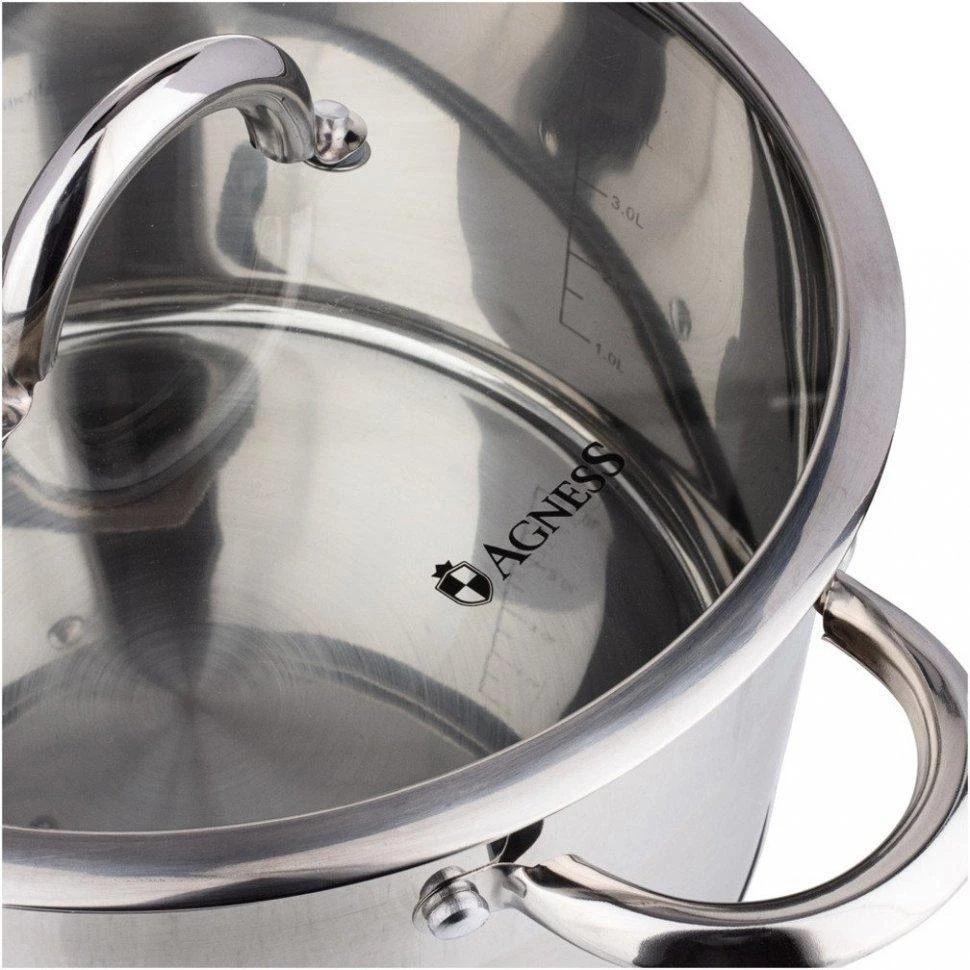 Кастрюля с крышкой AGNESS 937-328 (серебристый, диаметр 22 см)