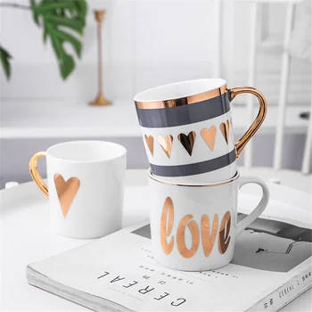 

330ml Nordic style INS wind tracing gold ceramic mug breakfast couple tea milk coffee cup mug coffee cup