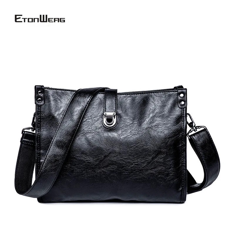 

Business office Men Briefcase Solid Black PU Leather Messenger Bags Fashion Buckle Shoulder Bag Casual zipper File bag male 2022