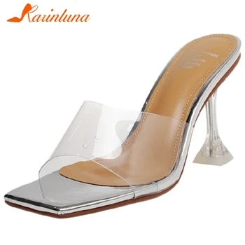 

Karinluna Fashion 2020 Strange Style Peep Toe Summer Shoes Woman Pumps Mule Slip-On Super High Heels Fashion Pumps Women