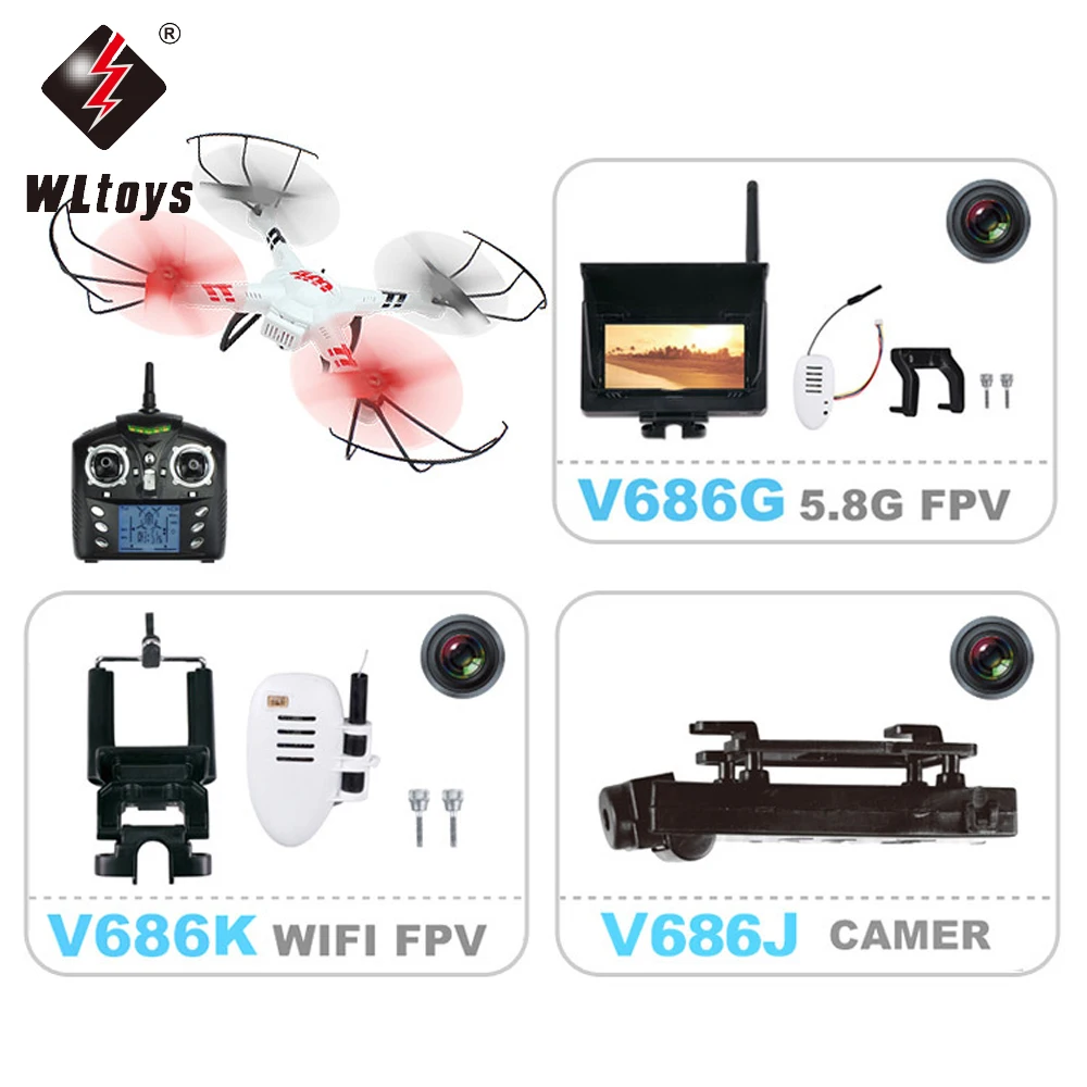 

1pcs WLtoys V686/V686K/V686G/V686J 2.4G Channel FPV Headless flying Mode RC Quadcopter Drone with Monitor/Gyro