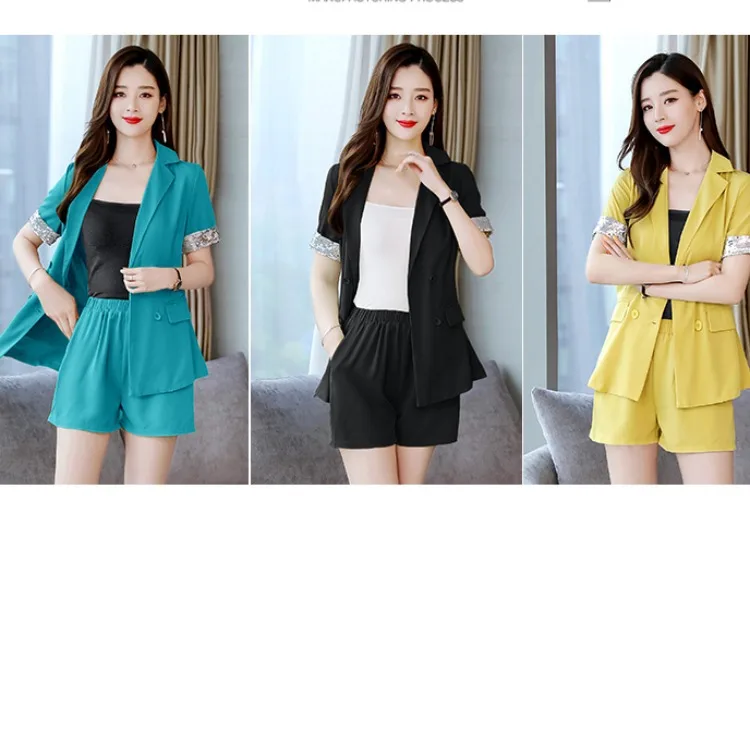 

Photo Shoot Small Suit WOMEN'S Suit 2020 Spring And Summer Western Style Ol Fashion Short Sleeve Shorts Three-piece Set <with Bl
