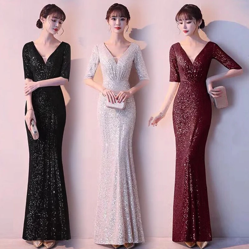 

Party dress new annual sequined fishtail dress elegant dress long dress