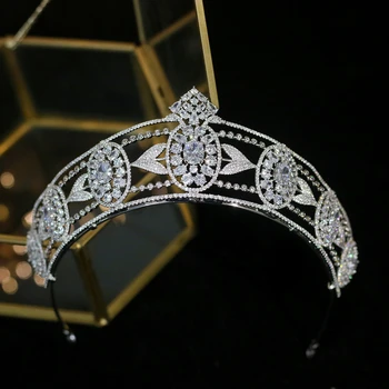 

Parmalambe European vintage palace princess crystal zircon wedding crown silver headdress bride hair accessories high Quality