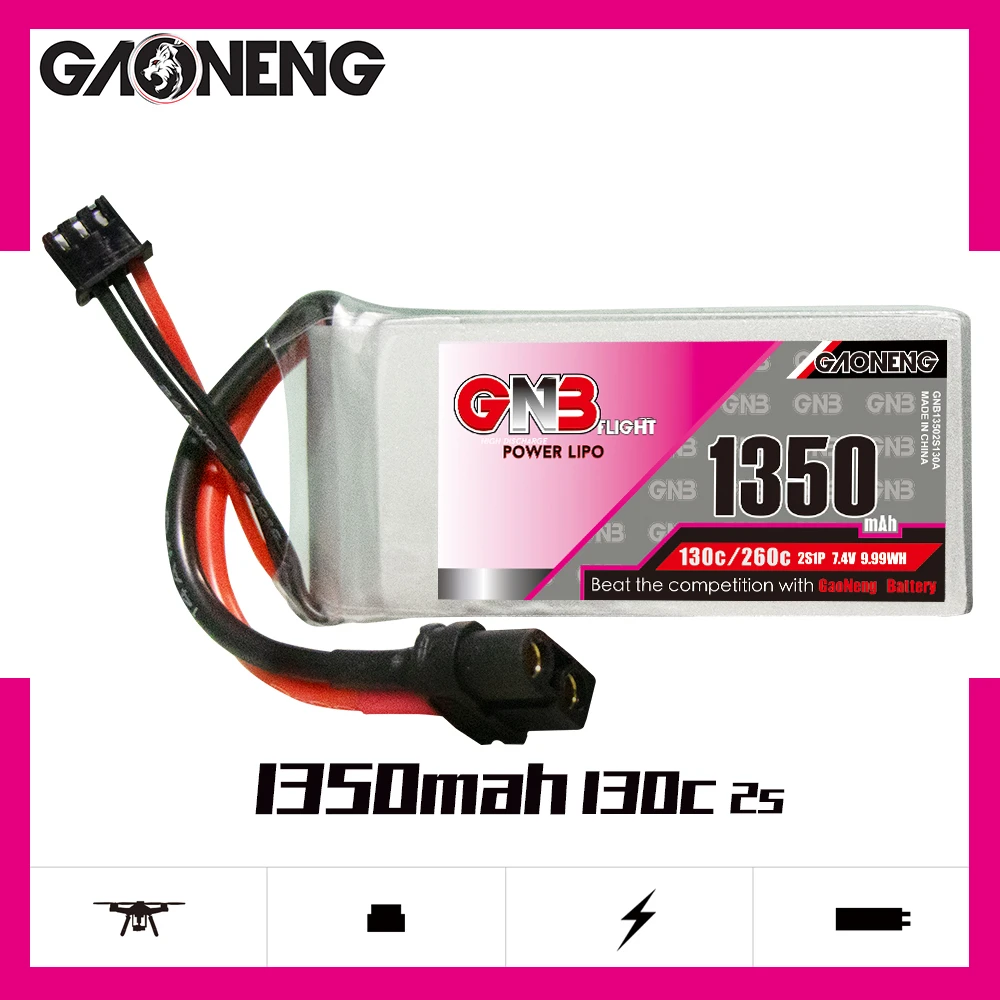 Аккумулятор Gaoneng GNB 1350 мАч 7 4 В 2S 130C/260C Lipo с разъемом XT30 XT60 для радиоуправляемого