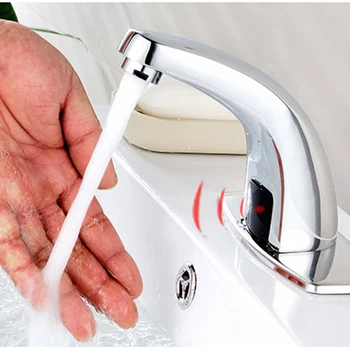 

Induction Faucet Automatic Hands Touch Free Infrared Sensor Faucet Bathroom Sink Tap Cold Water Plating Chromium