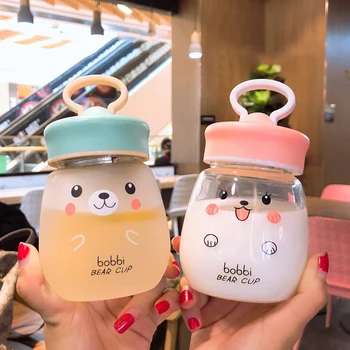 Kawaii Bear Transparent or Frosted Glass Water Bottle 1