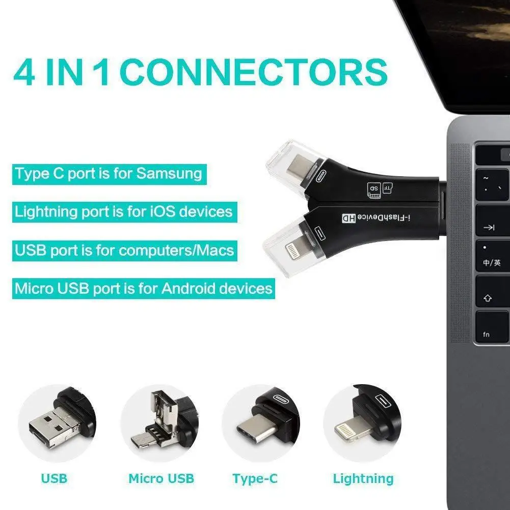 4 в 1 i флэш-накопитель usb type C Micro SD и TF кардридер адаптер для iPhone pro 11 X max 5 6 7 8 для iPad Macbook Android камера