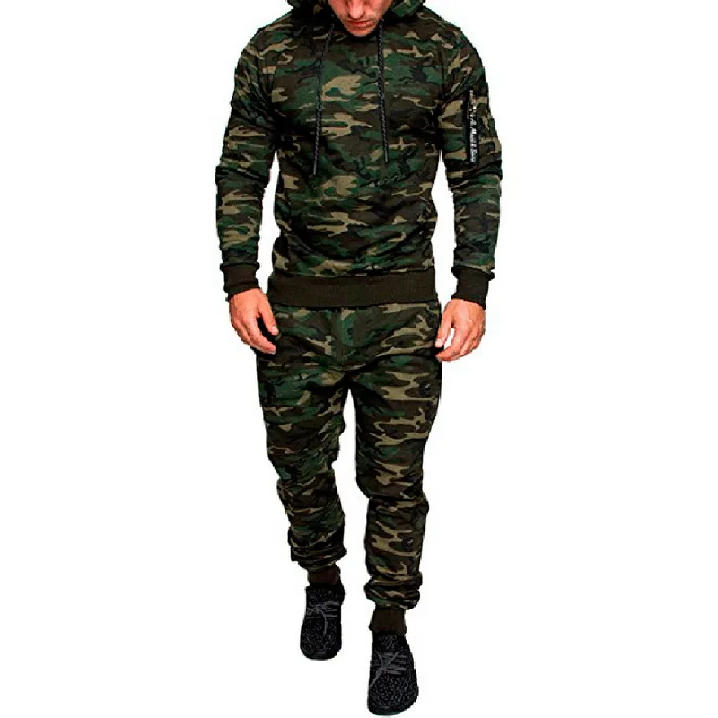 

ADISPUTENT 2019 New Camouflage Printed Set Causal Patchwork Jacket Men 2Pcs Tracksuit Sportswear Hoodies Sweatshirt Pants Suit