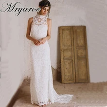 Mryarce элегантное вязанное крючком кружевное свадебное платье с высоким воротом в стиле бохо с вырезом на спине, свадебные платья