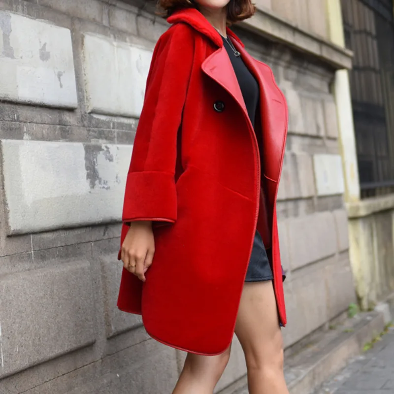 Coat Fur Real Women Leather Sheepskin Coats Long Winter New Double Sides Natural Fur Shearling Jacket Warm Woolen Overcoat DD055