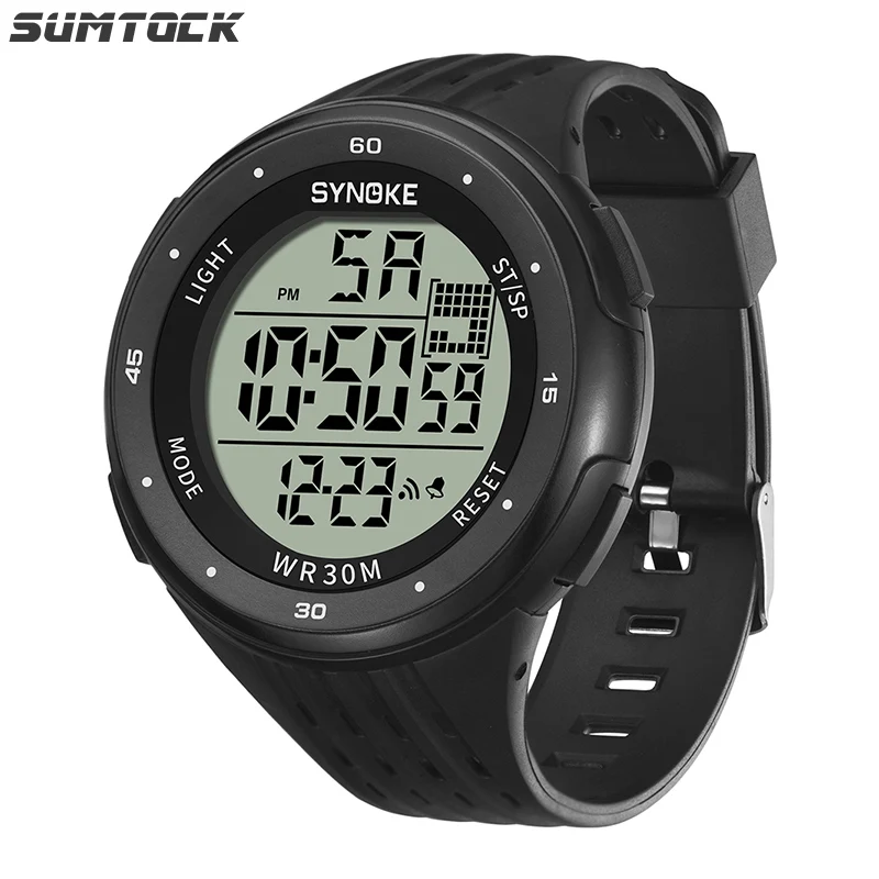 SYNOKE Casual Business Watch Mens PU Hollow Strap LED Digital Watch Running Seconds Day Of The Week Display 12/24 Hour System 