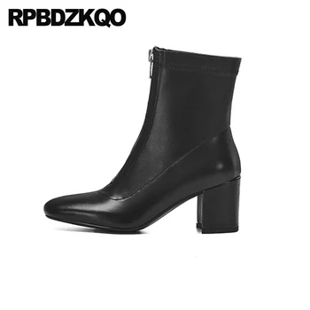 

block autumn short ankle designer shoes women luxury 2019 black boots high heel 9 chunky winter square toe vintage front zipper