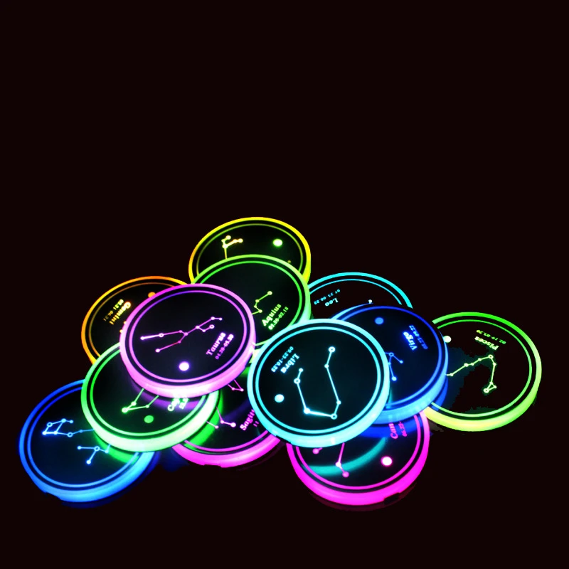 

1 Piece LED Cup Holder Pads Light Mats Bottle Coasters 7 Colors Car Logo LED Atmosphere Light Constellation LED Cup Holder Pads