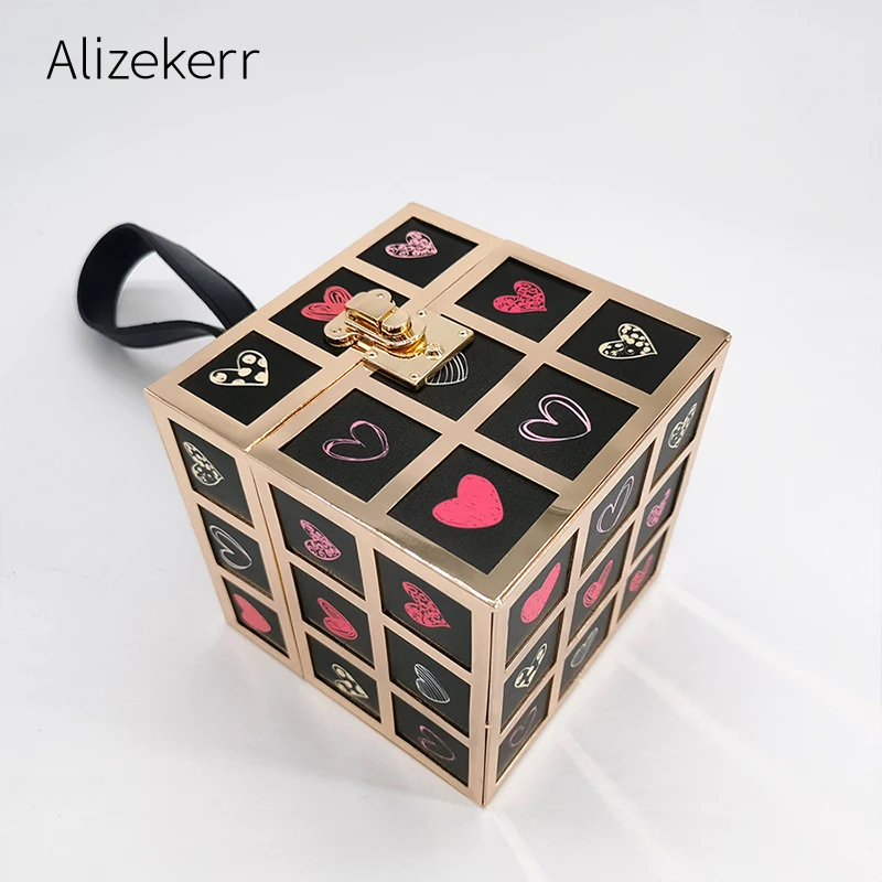 Женский квадратный клатч Magic Cube Box черный вечерний роскошная модная мини сумка