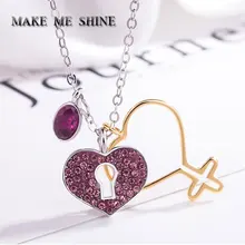 Высокое качество, романтическое женское фиолетовое ожерелье с кристаллами Swa, ожерелье с подвеской в виде ключа сердца, элегантный подарок на День святого Валентина для девушек и женщин